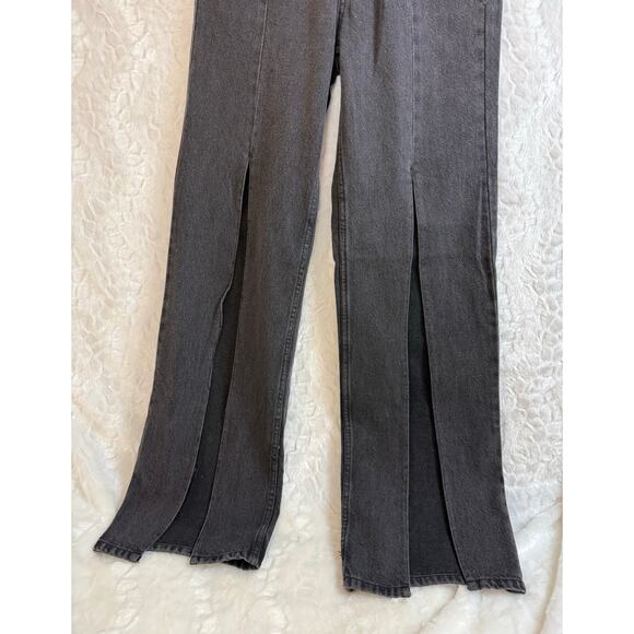 Pac Sun 90s Boyfriend High Rise Washed Black Denim Jeans Split Front Wide Leg 27 - Picture 8 of 15